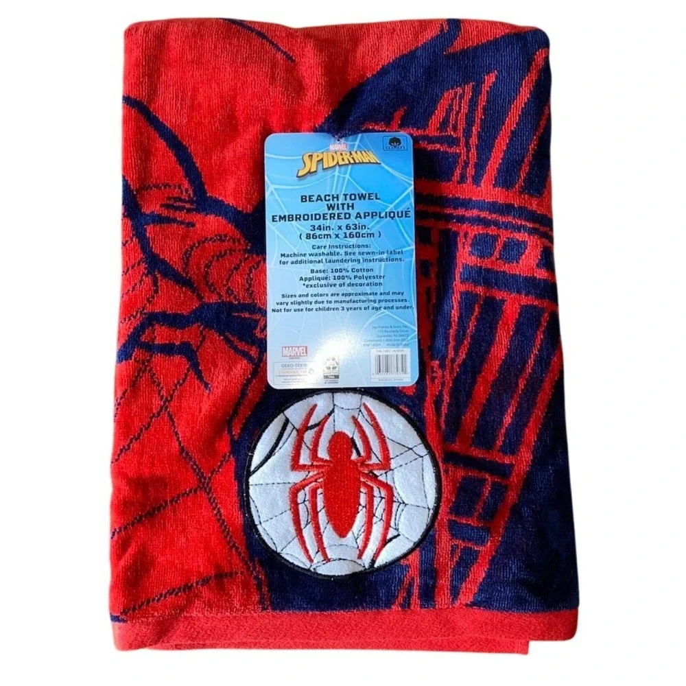 Marvel Spider-Man‎ Beach Towel Kids 34x63 Red New Embroidered Applique Cotton